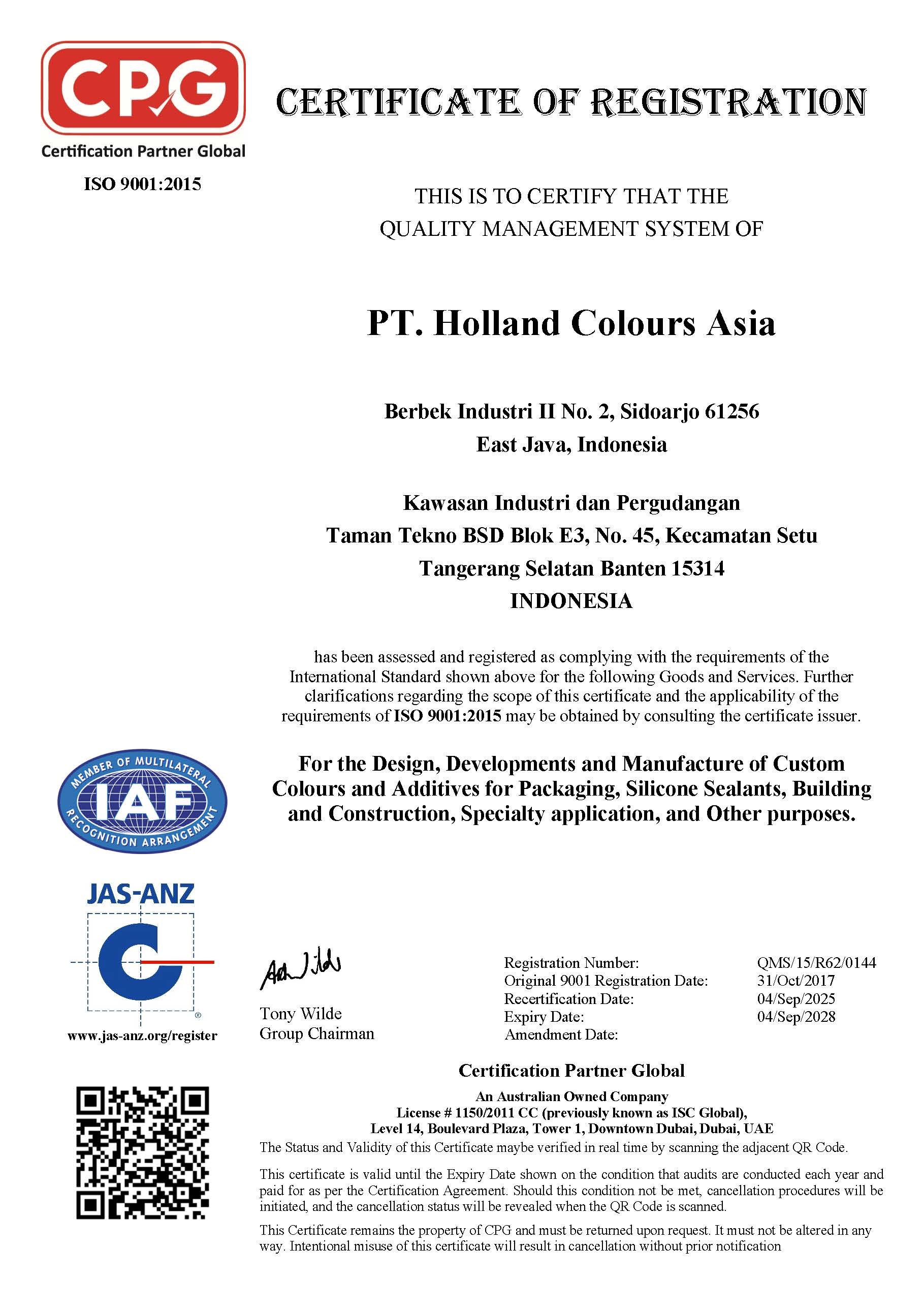 CPG ISO 9001 (QMS) Recert Jasanz IAF (2025)